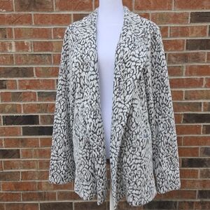Roz & Ali XL Metallic Leopard Open Front Cardigan Sweater Gray White
